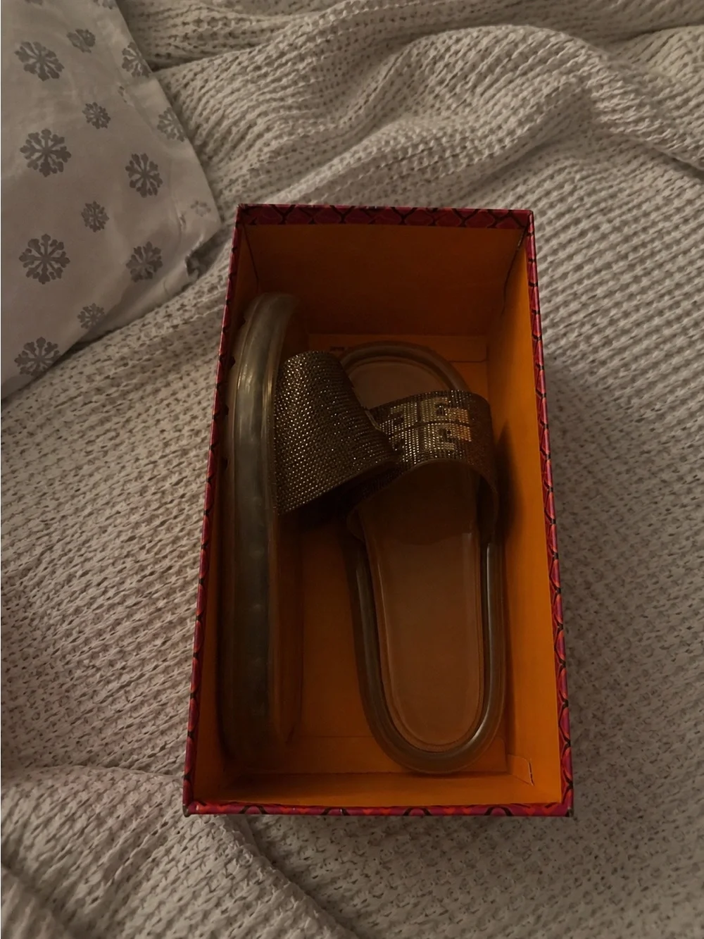 RARE Tory Burch Brown Metallic Logo Slide Sandals